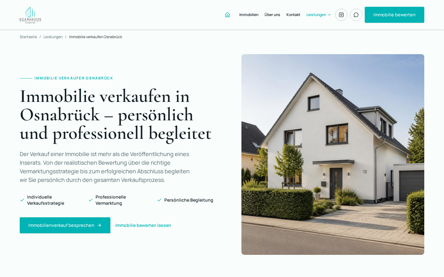 Leistungsbezogene SEO-Unterseite von Egenhuus Immobilien