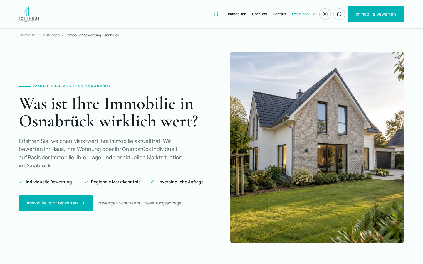Immobilienbewertung auf der Website von Egenhuus Immobilien