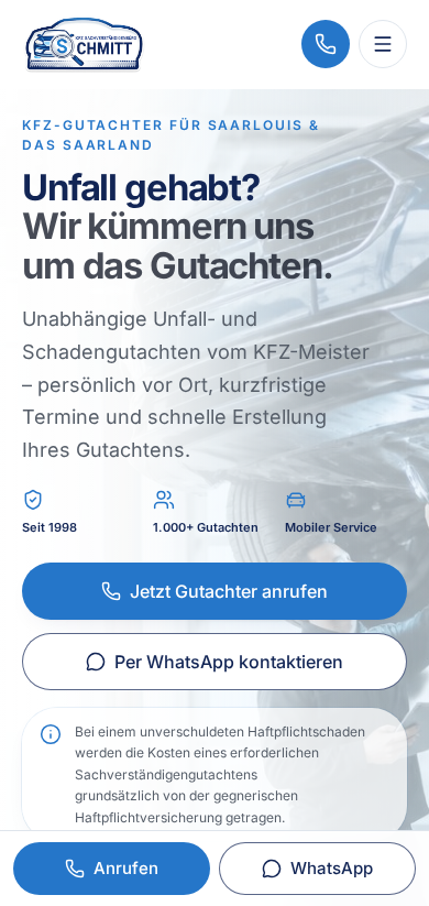 kfz-gutachter360.de in der mobilen Ansicht
