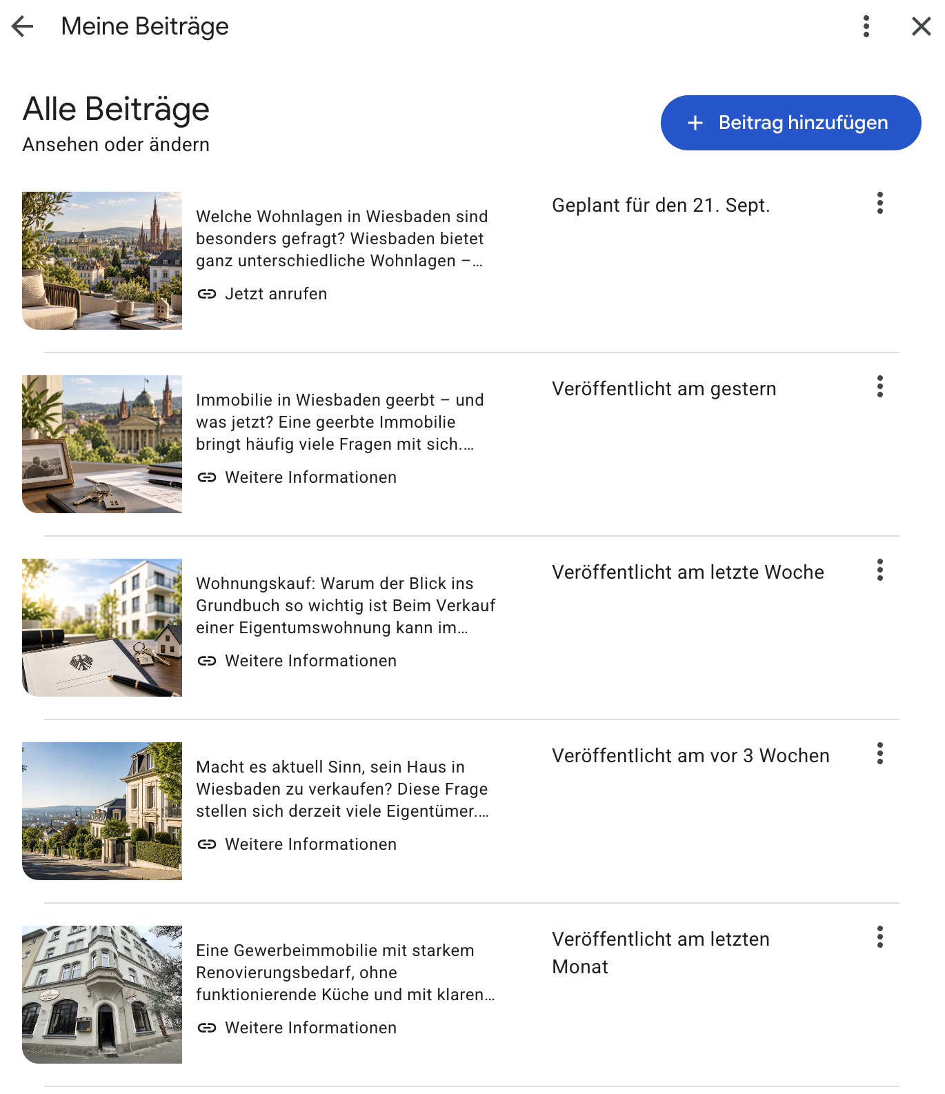 Google Beiträge Übersicht: regelmäßige Beiträge im Google Business Profile von Partaw Immobilien