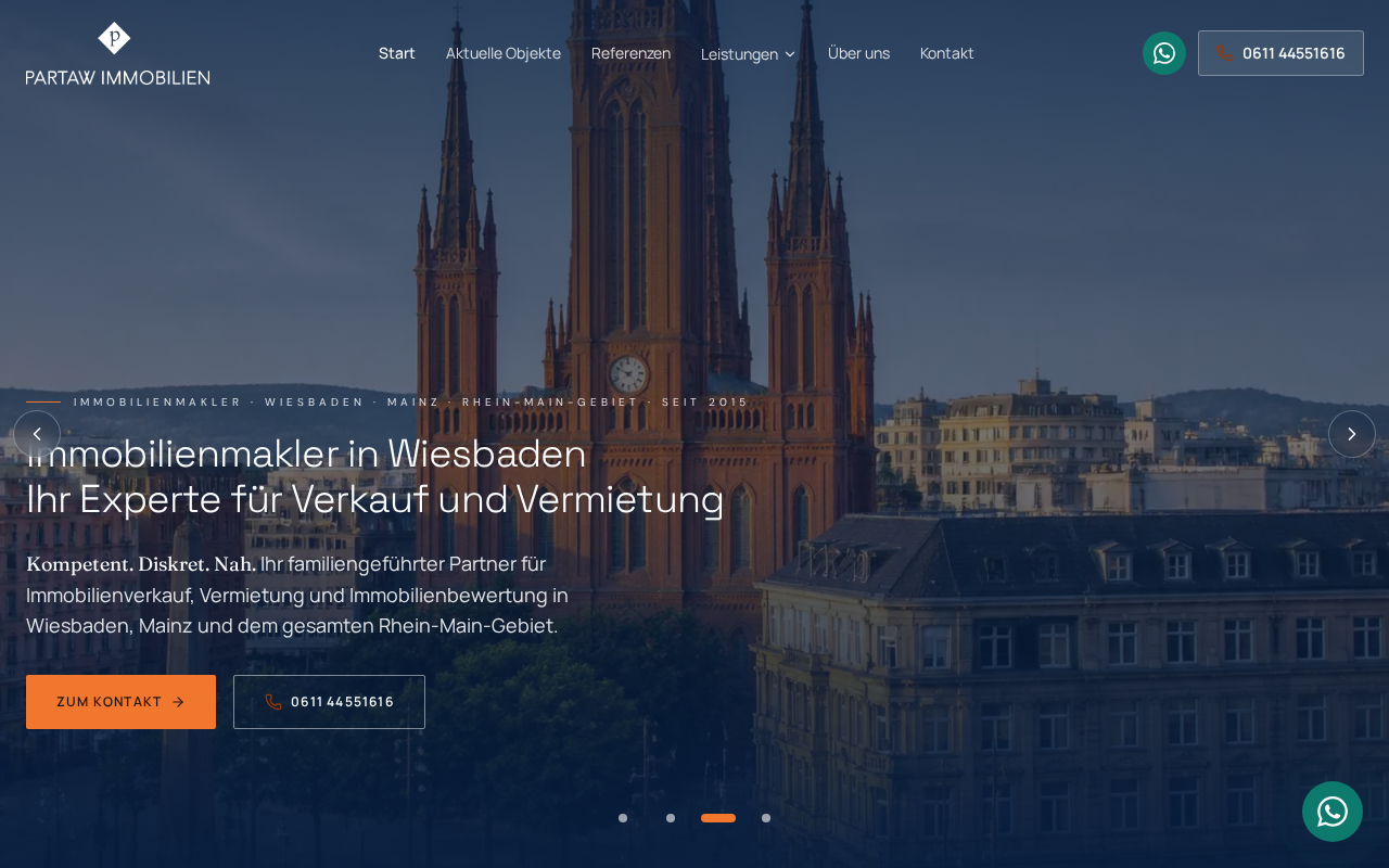 Website von Partaw Immobilien – Hero mit Marktkirche Wiesbaden