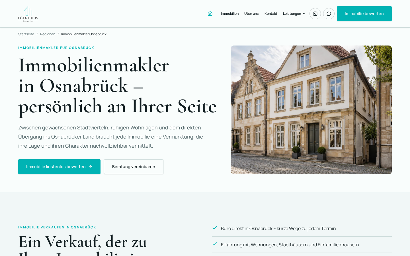 SEO-Standortseite Immobilienmakler Osnabrück von Egenhuus Immobilien