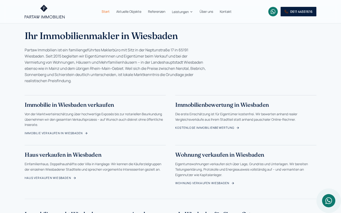 Startseite der Partaw Immobilien Website in der Desktop-Ansicht