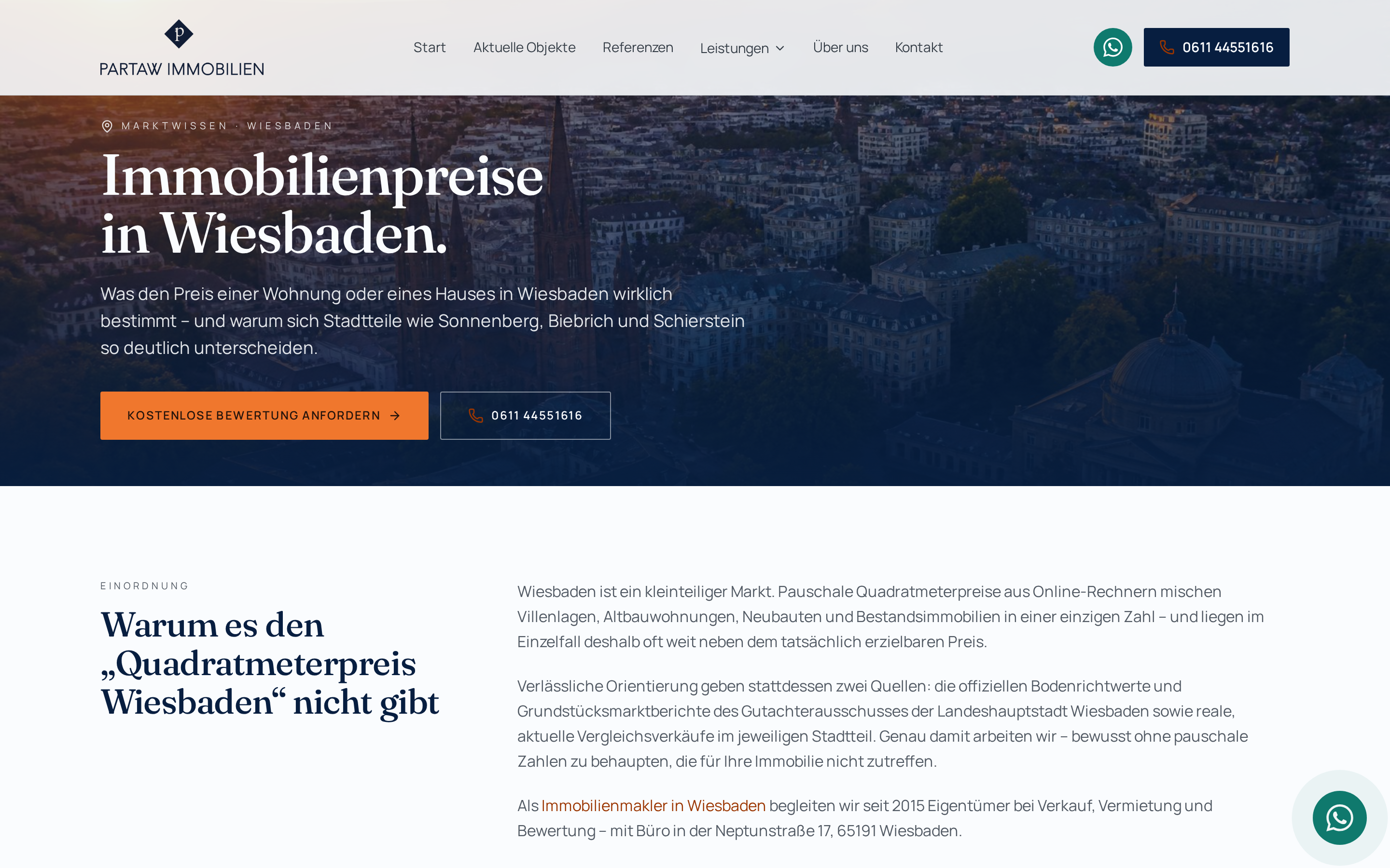 SEO-Landingpage Immobilienpreise Wiesbaden von Partaw Immobilien