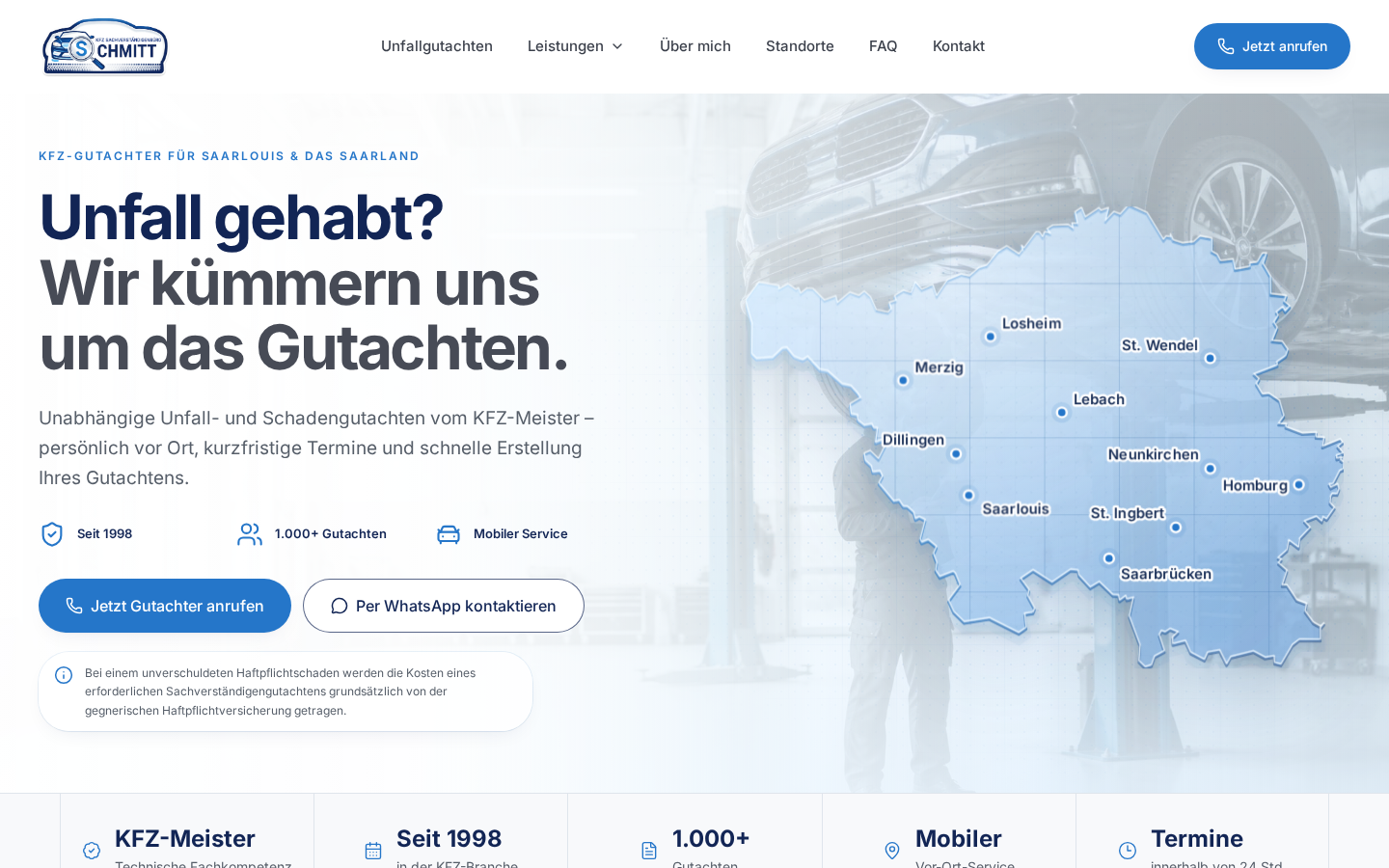 kfz-gutachter360.de in der Desktop-Ansicht
