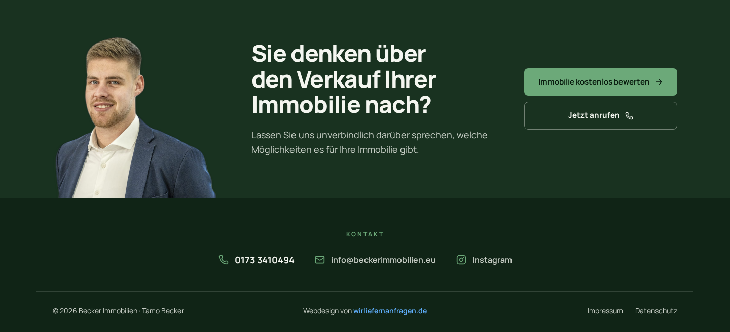 Kontaktbereich mit Bewerten- und Anrufen-Button